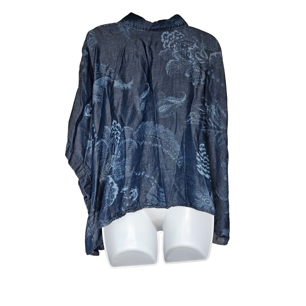 Chicos Lyocell Chambray Top S M Blue Floral Boho Oversized Flowy - Picture 2 of 5